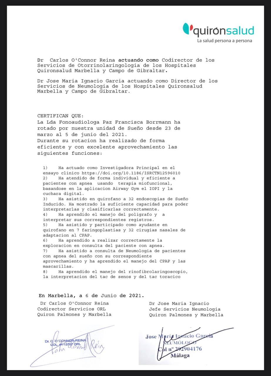 Certificado Rotación Quirónsalud